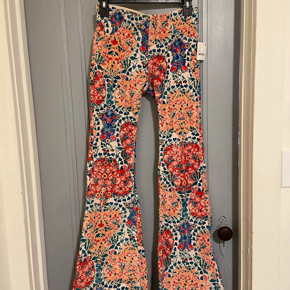NWT Free People Pull On Corduroy Printed Flares - 25 S